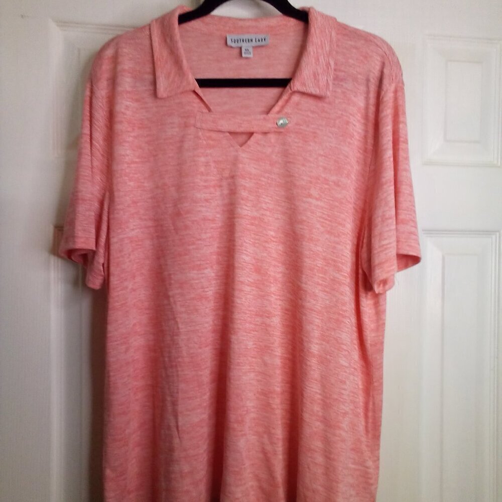 Southern Lady Shirt Women XL Short Sleeve Button Detail Peach Orange